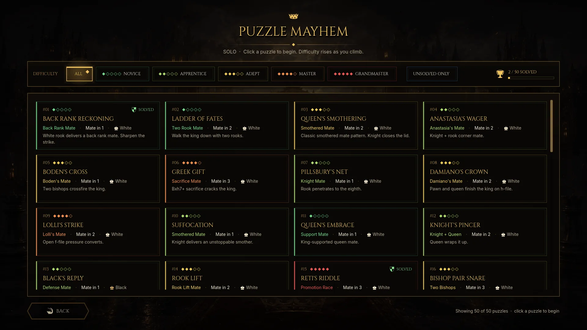 Puzzles: Puzzle Mayhem: 50 hand-built puzzles, from Novice to Grandmaster.